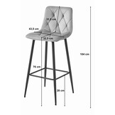 Moderne Velvet Barkrukken - Set van 4 - Zilvergrijs met Zwart Frame