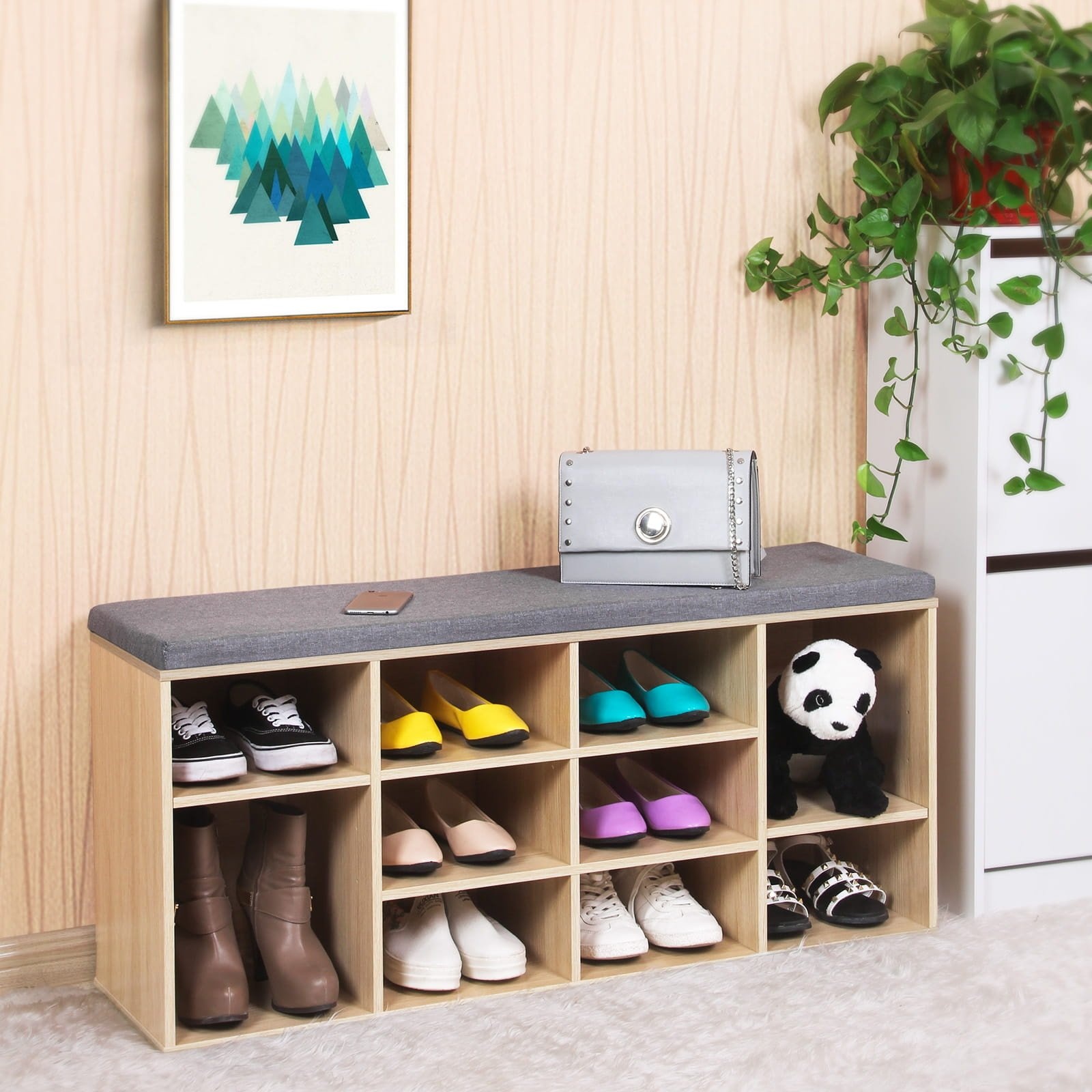 Comfortabele Schoenenbank met Verstelbare Planken - Extra Breed