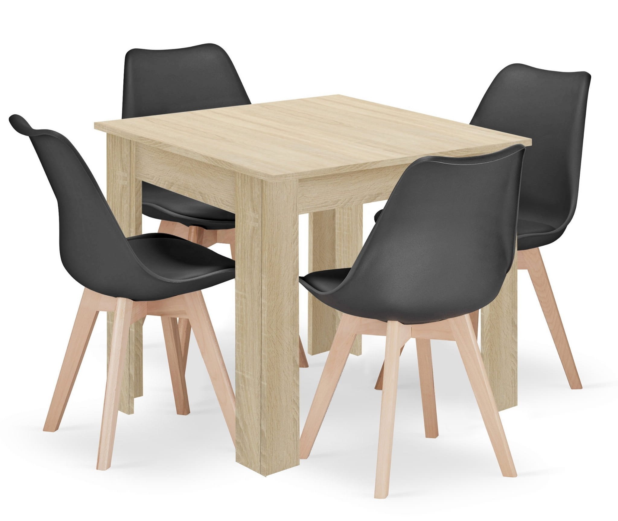 Complete Eetset 4 Persoons - Eiken Sonoma Tafel met Zwarte Stoelen