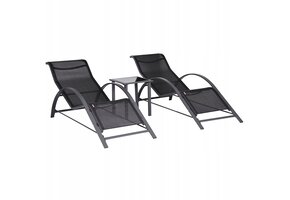 Design Tuinset - 2 Ergonomische Stoelen met Bijzettafel - Zwart Aluminium