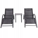 Design Tuinset - 2 Ergonomische Stoelen met Bijzettafel - Zwart Aluminium