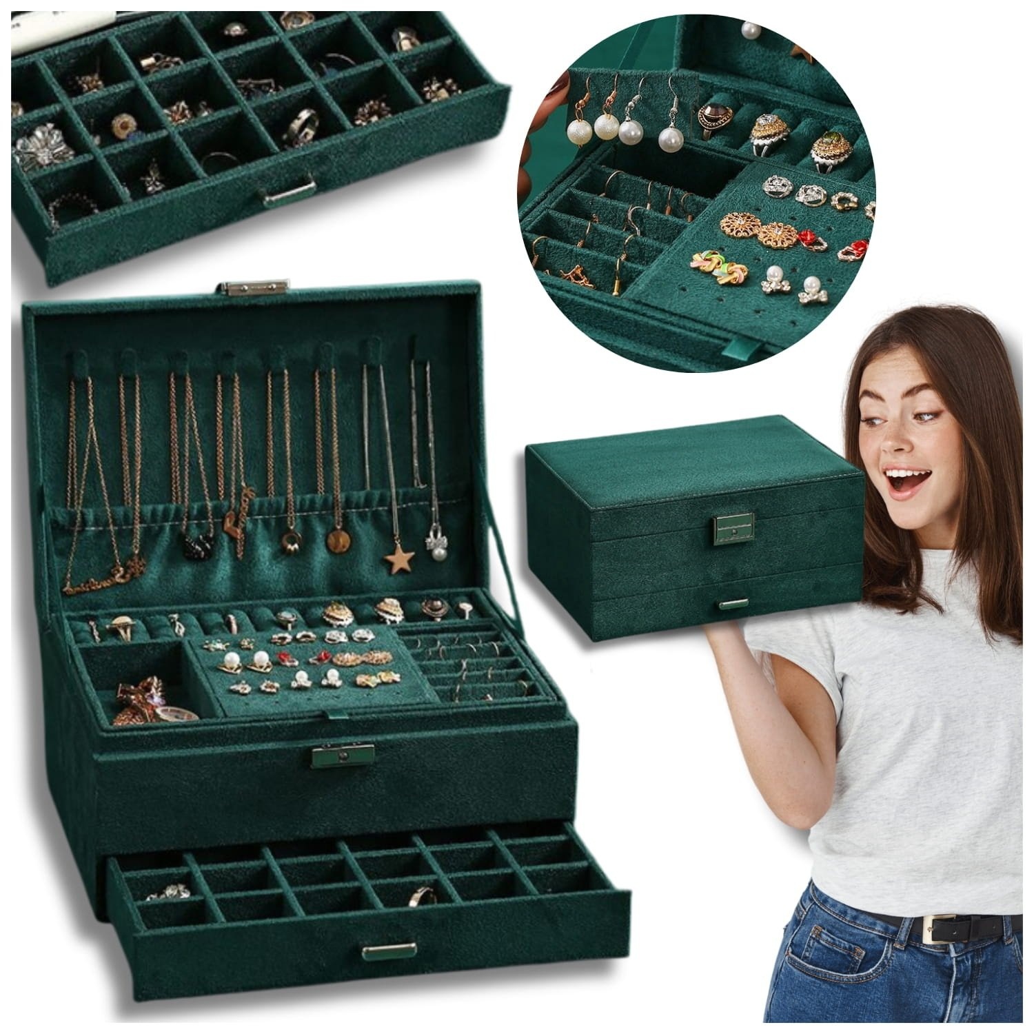 Grote Sieraden Organizer - Flessengroen - Veelzijdig Opbergsysteem