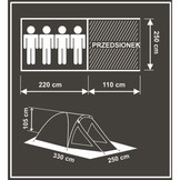 Voordelige 4P Familietent XL - 330cm Lang - Met Gratis Draagtas