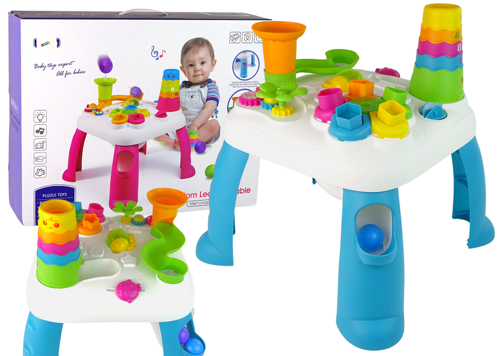 Speeltafel kind - wit/blauw - LEDs en vormen - 40x40x51 cm