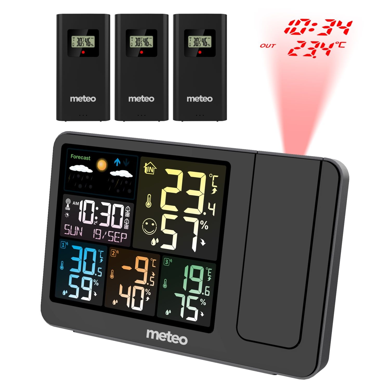 Weerstation - temperatuurmeting - barometer - laserprojector