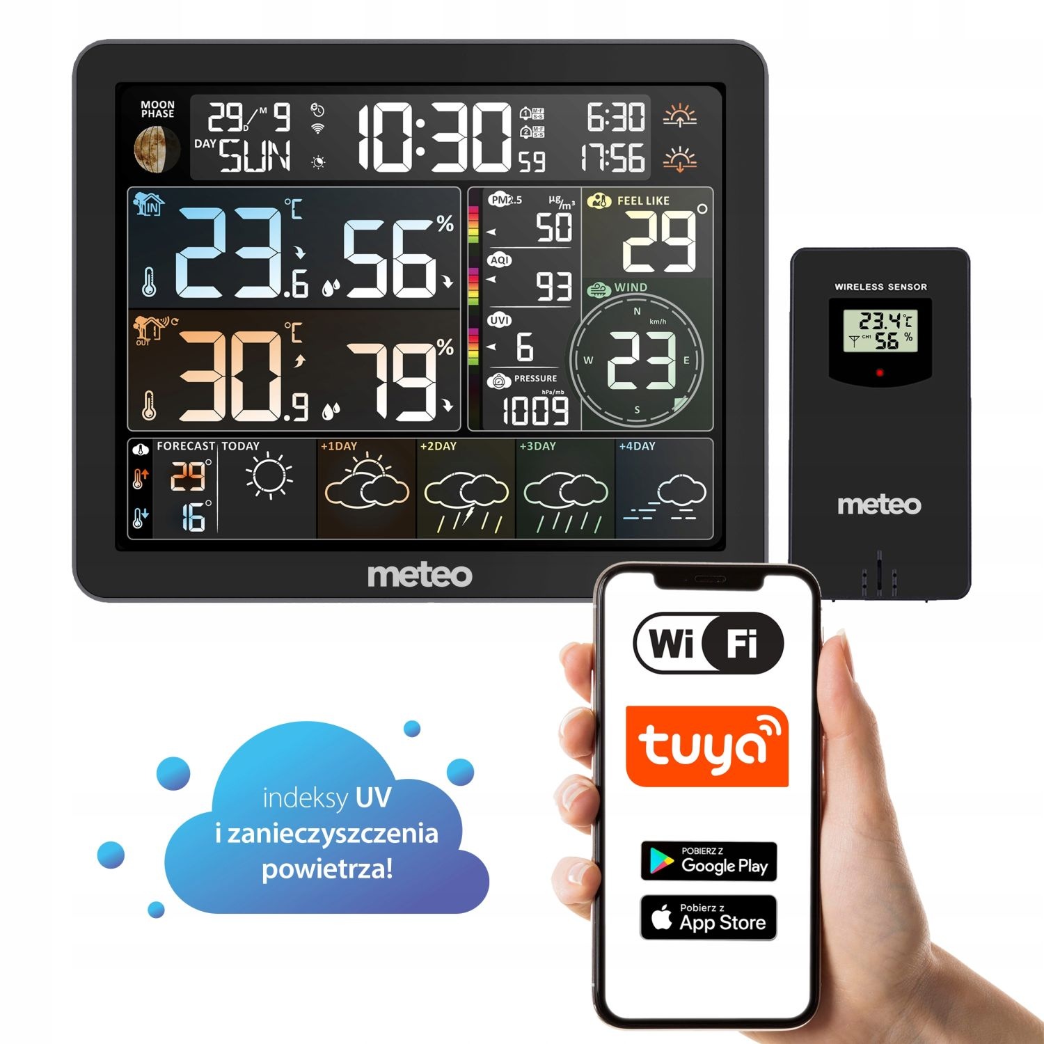 Weerstation met buitensensor - draadloos - barometer - luchtvervuilingsindicator