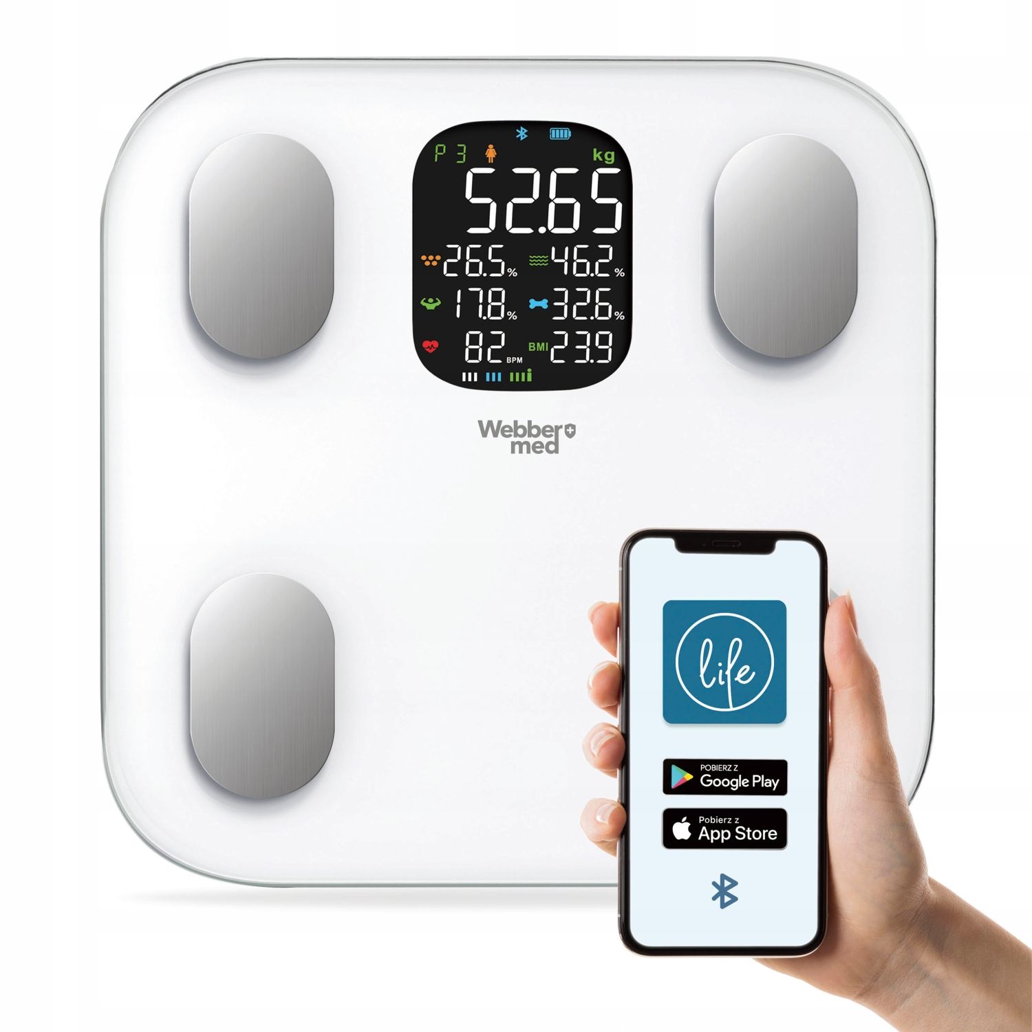 Badkamerweegschaal - Bluetooth 5.0 - LCD-scherm - 28x28x2,9 cm
