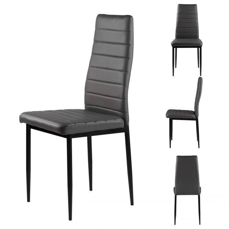 Design Eetkamerstoelen Set - 4 Moderne Stoelen - Grijs Kunstleer met Zwart Metaal