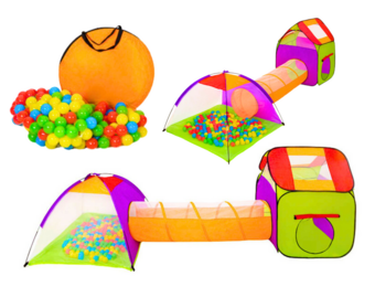 3-in-1 Kinderspeeltent Deluxe - Opvouwbaar Speelhuis met Tunnel en Ballenbak - 180 cm