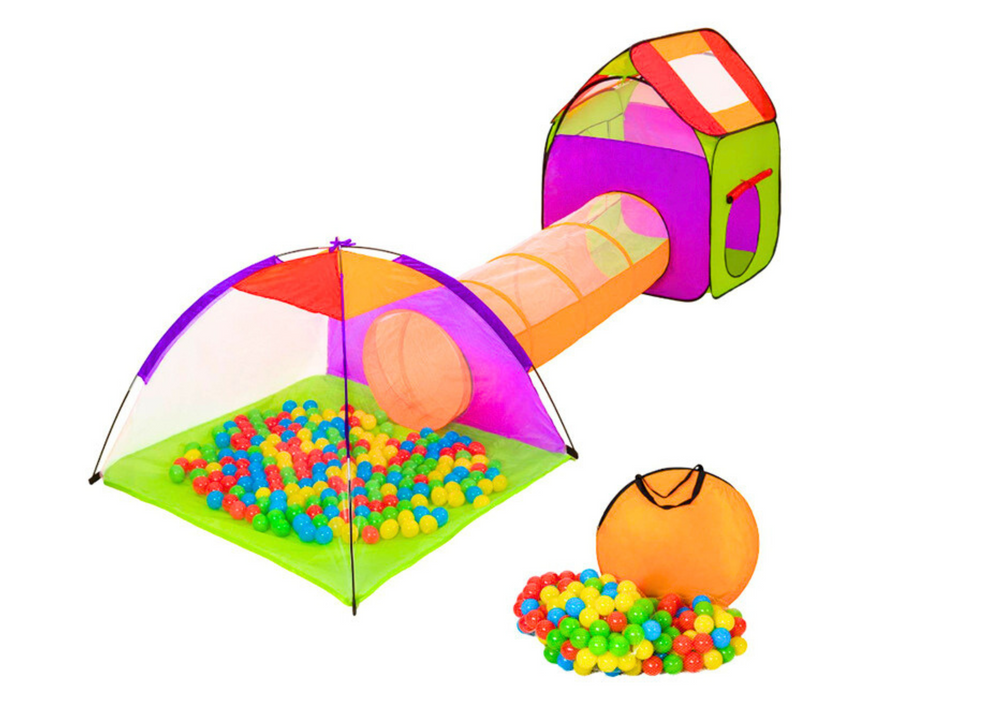 3-in-1 Kinderspeeltent Deluxe - Opvouwbaar Speelhuis met Tunnel en Ballenbak - 180 cm