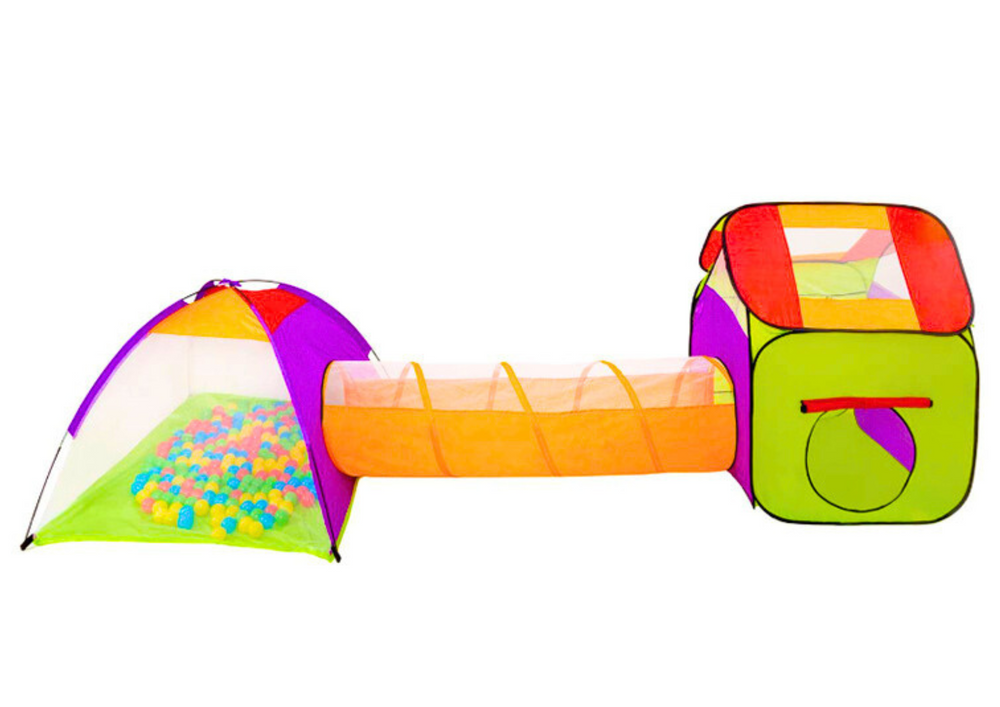 3-in-1 Kinderspeeltent Deluxe - Opvouwbaar Speelhuis met Tunnel en Ballenbak - 180 cm