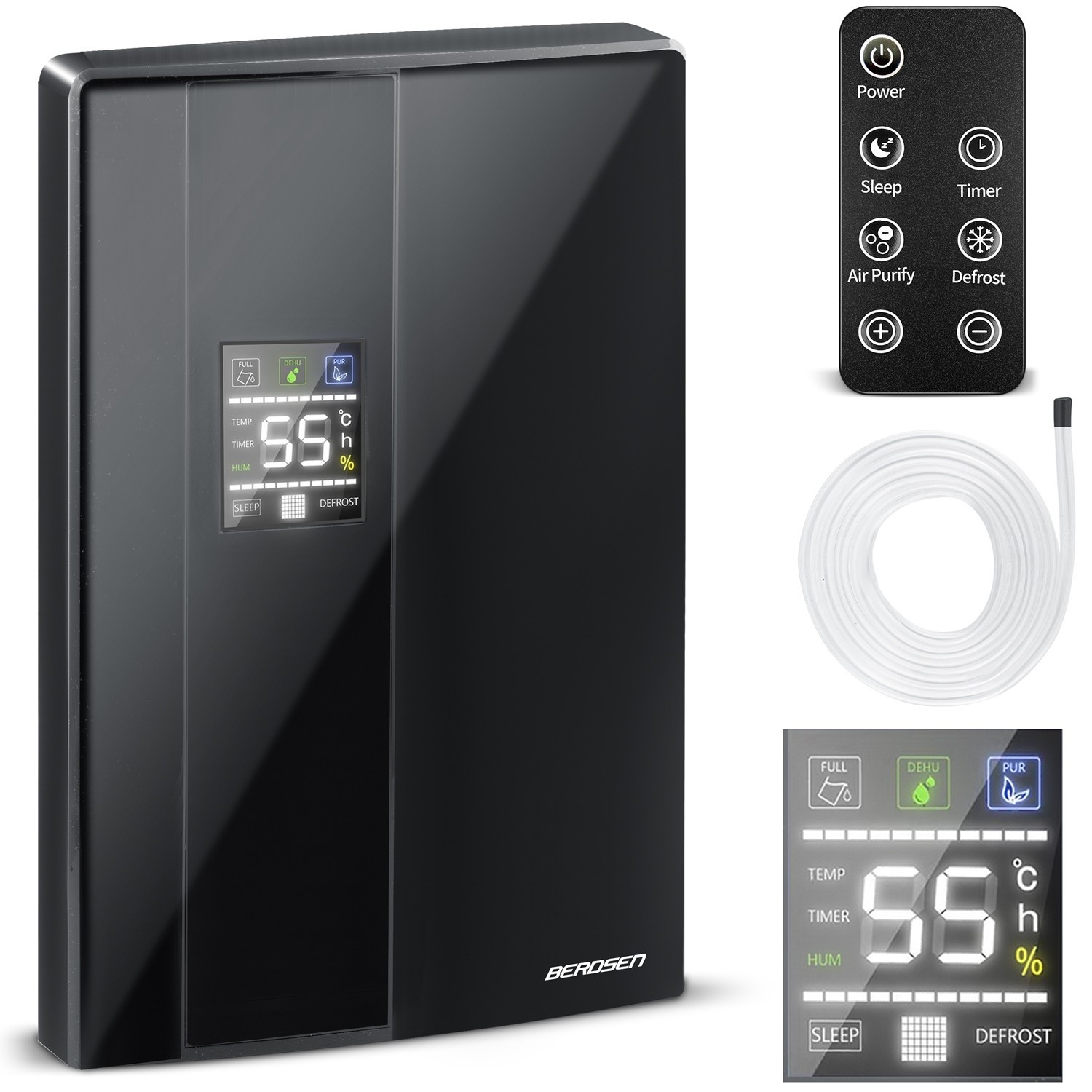 Compacte Luchtontvochtiger Berdsen - 38dB Stil - Grote 2L Tank - Zwart