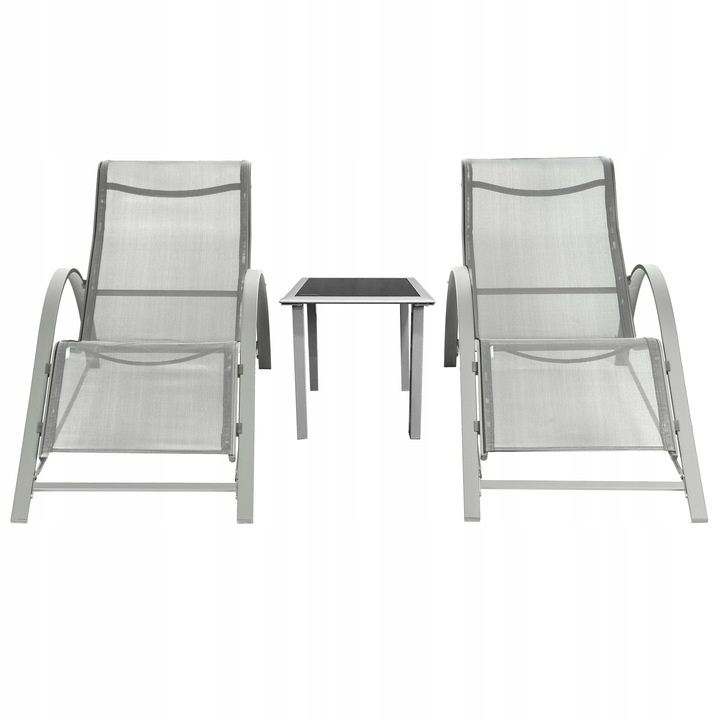 Luxe Verstelbare Tuinligstoel Set - 2 Ergonomische Stoelen met Bijzettafel - Grijs