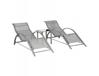Design Tuinset - 2 Moderne Ligstoelen met Tafel - Aluminium Frame - Grijs