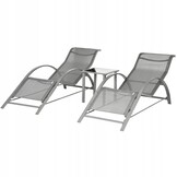 Design Tuinset - 2 Moderne Ligstoelen met Tafel - Aluminium Frame - Grijs
