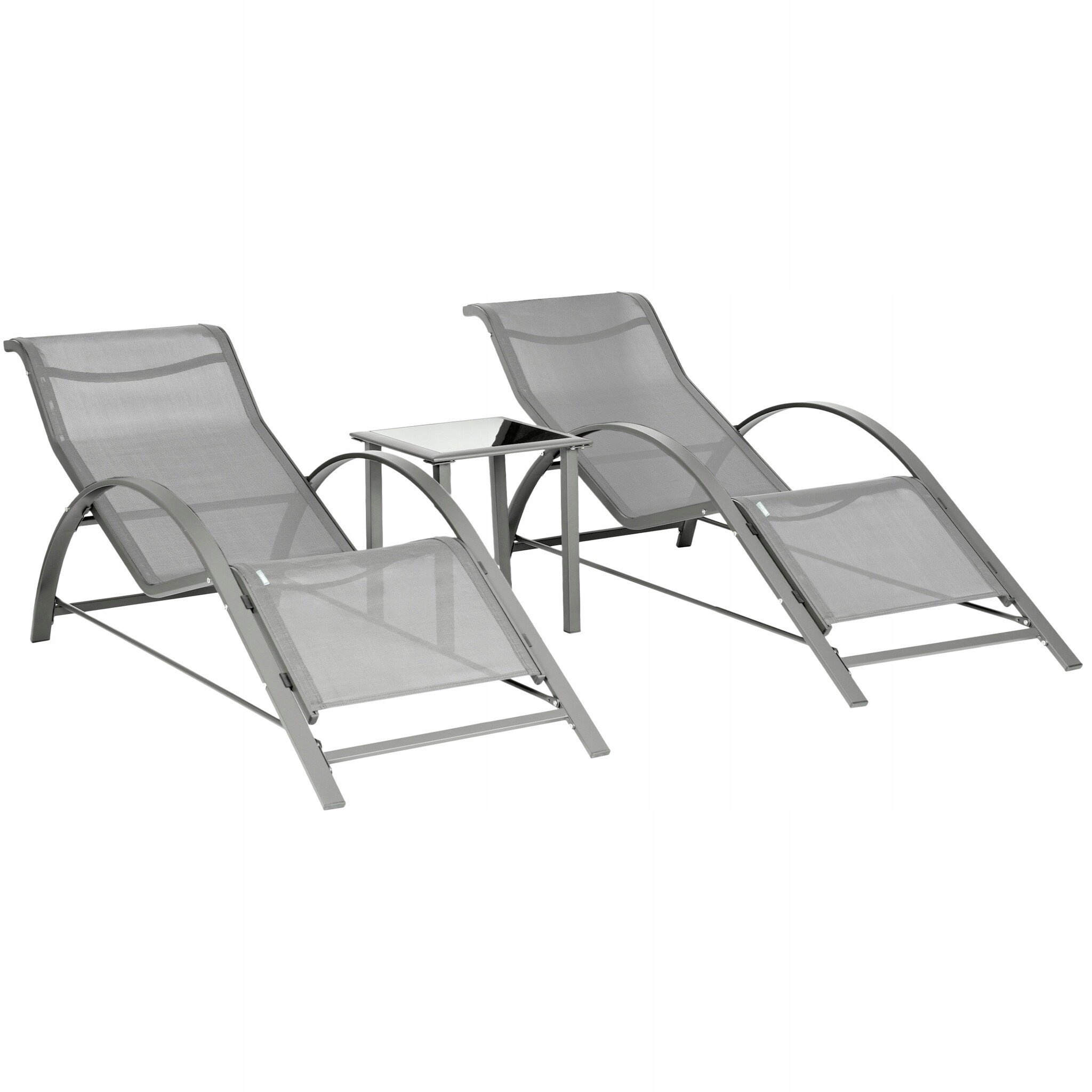 Premium Loungeset - 2 Ergonomische Tuinstoelen met Bijzettafel - Grijs