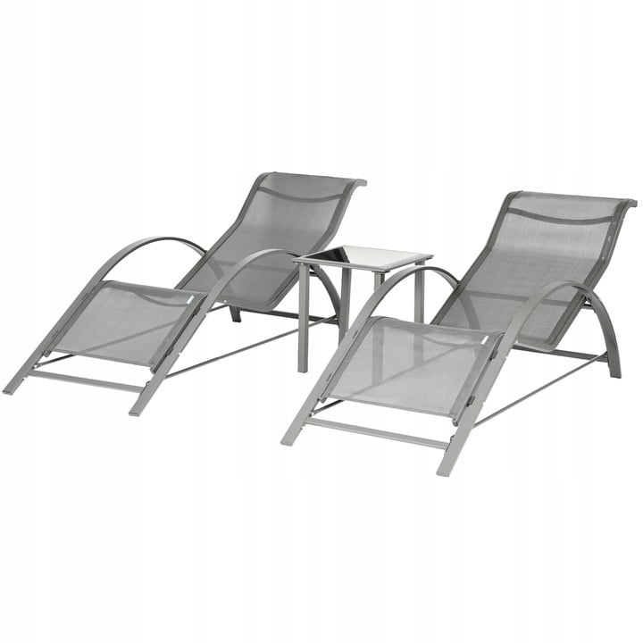 Premium Loungeset - 2 Ergonomische Tuinstoelen met Bijzettafel - Grijs