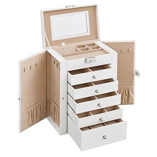 Elegante Witte Sieradencassette met Spiegel - Perfect Geschenk