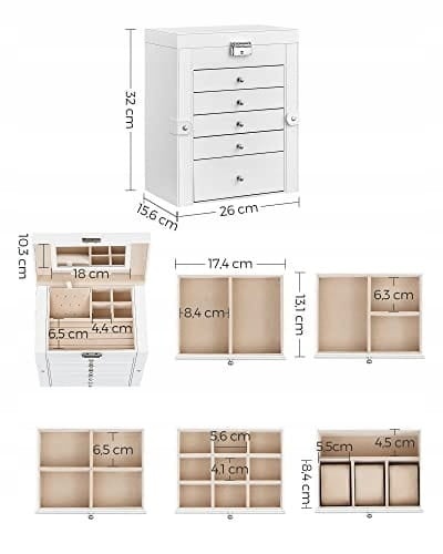 Elegante Witte Sieradencassette met Spiegel - Perfect Geschenk