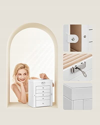 Elegante Witte Sieradencassette met Spiegel - Perfect Geschenk