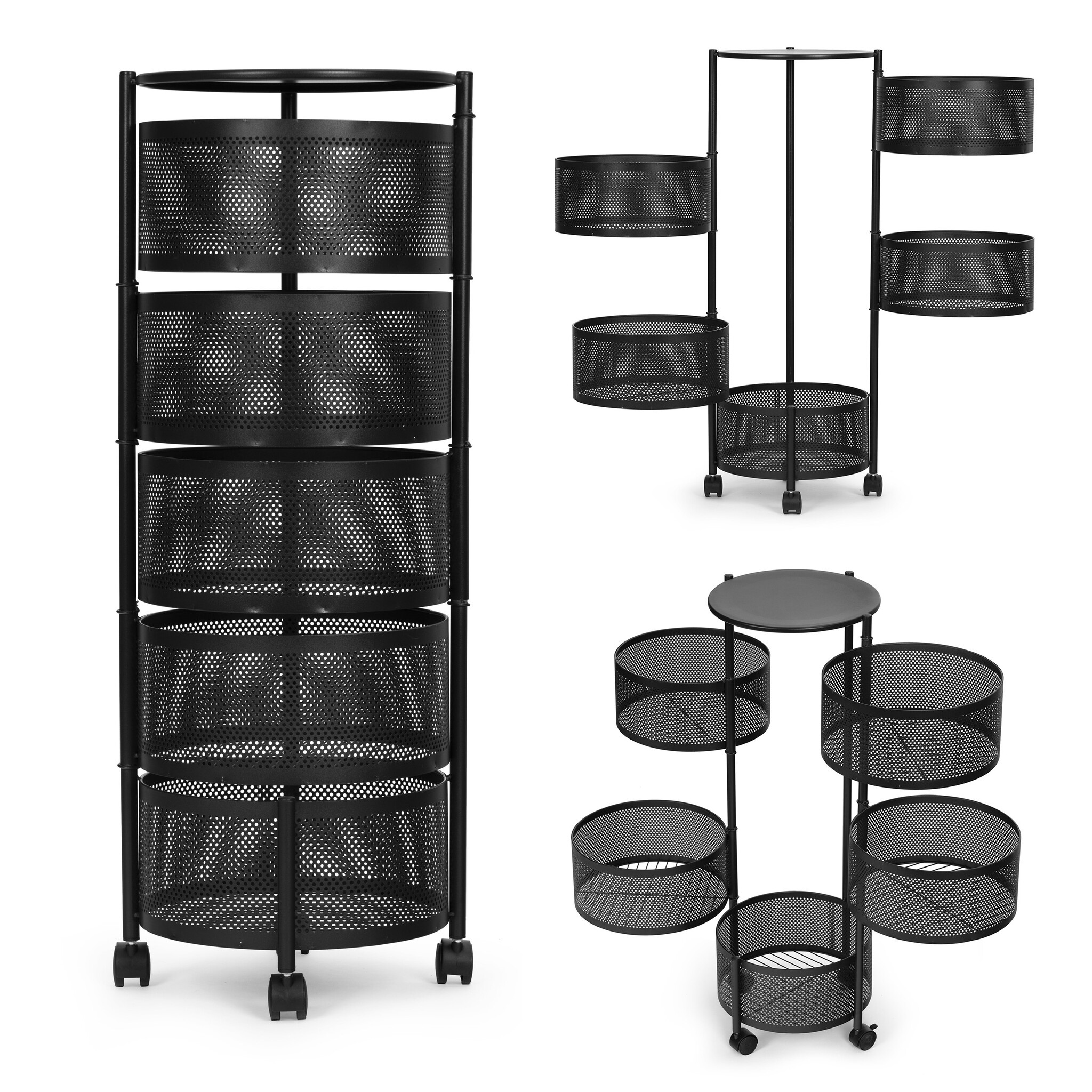 Multifunctioneel Trolleyrek - Keuken & Badkamer - Zwart Metaal