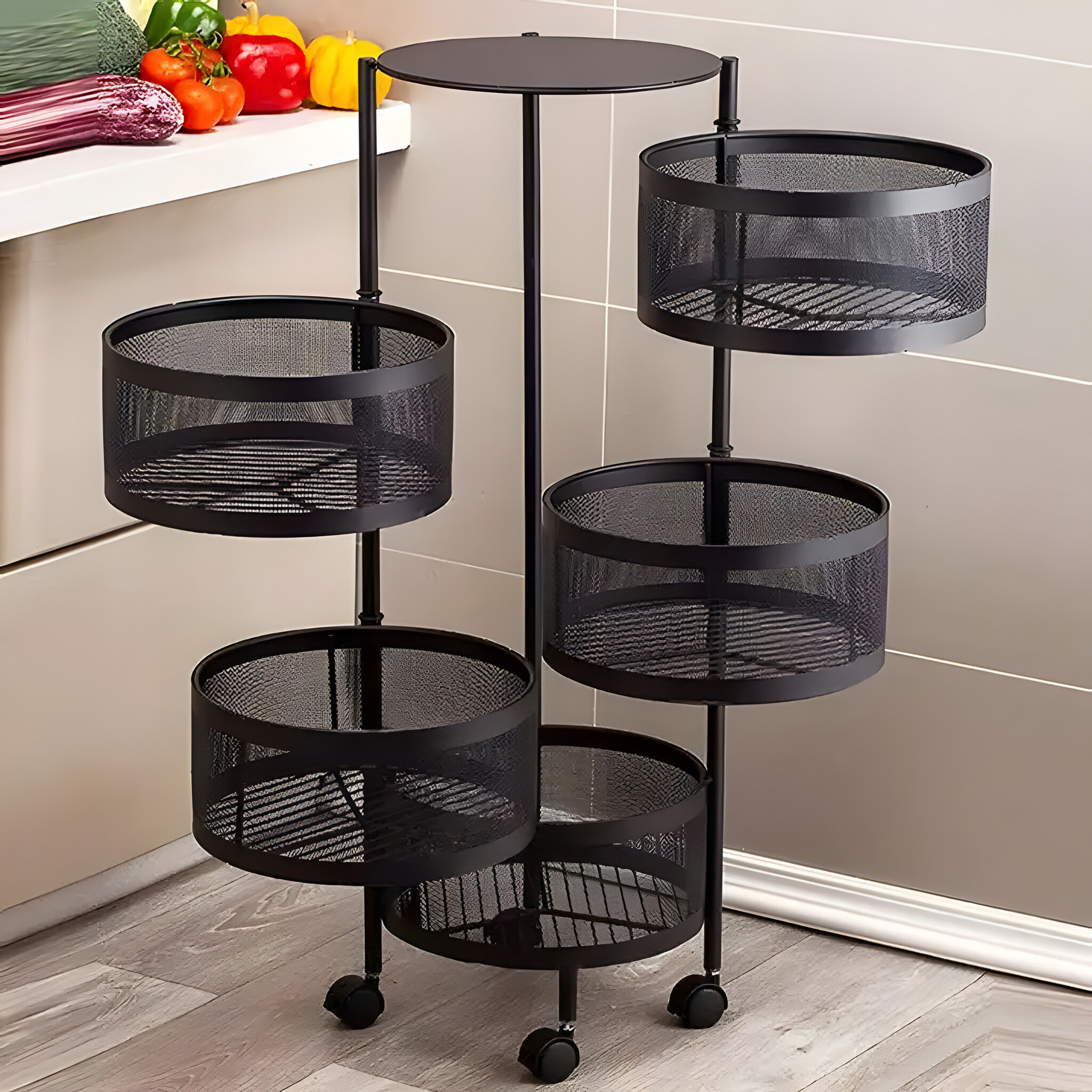 Multifunctioneel Trolleyrek - Keuken & Badkamer - Zwart Metaal