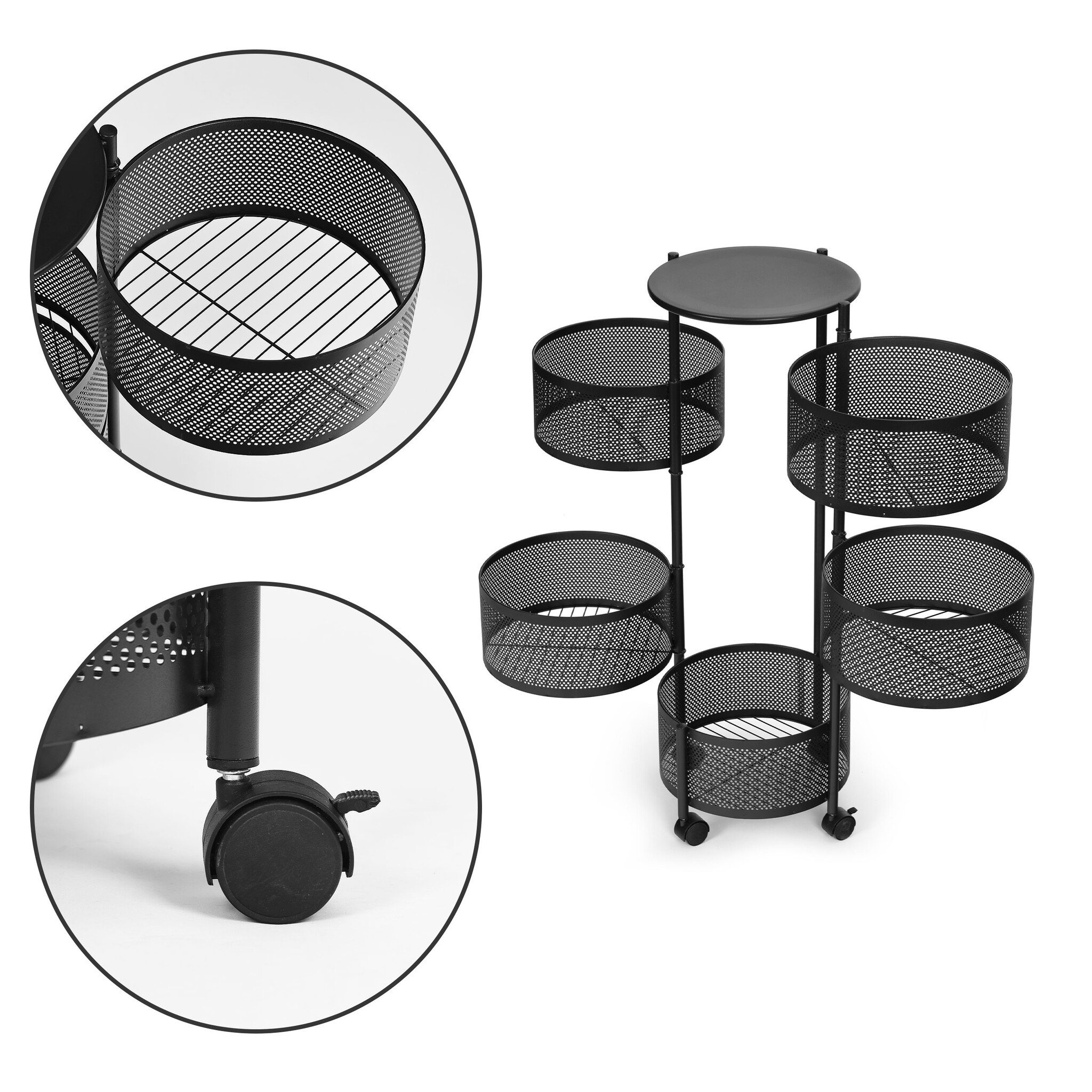 Multifunctioneel Trolleyrek - Keuken & Badkamer - Zwart Metaal