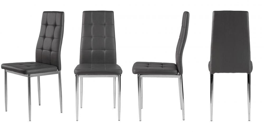 Design Eetkamerstoelen Set - 4 Moderne Stoelen - Grijs Kunstleer met Stiksel