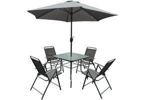 Compacte Balkonset - Opvouwbaar - Glazen Tafel - Inclusief Parasol - Grijs