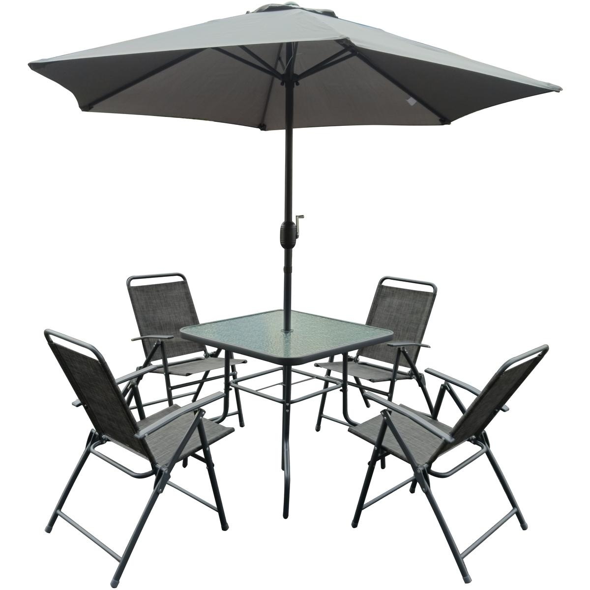Compacte Balkonset - Opvouwbaar - Glazen Tafel - Inclusief Parasol - Grijs