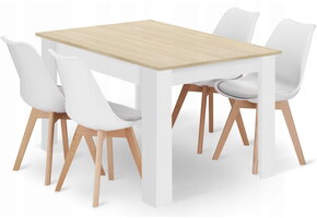 Veelzijdige Eethoek Set - Eiken Tafel 120cm - Witte Designstoelen - Woon/Eetkamer