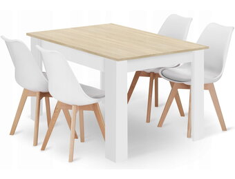 Veelzijdige Eethoek Set - Eiken Tafel 120cm - Witte Designstoelen - Woon/Eetkamer