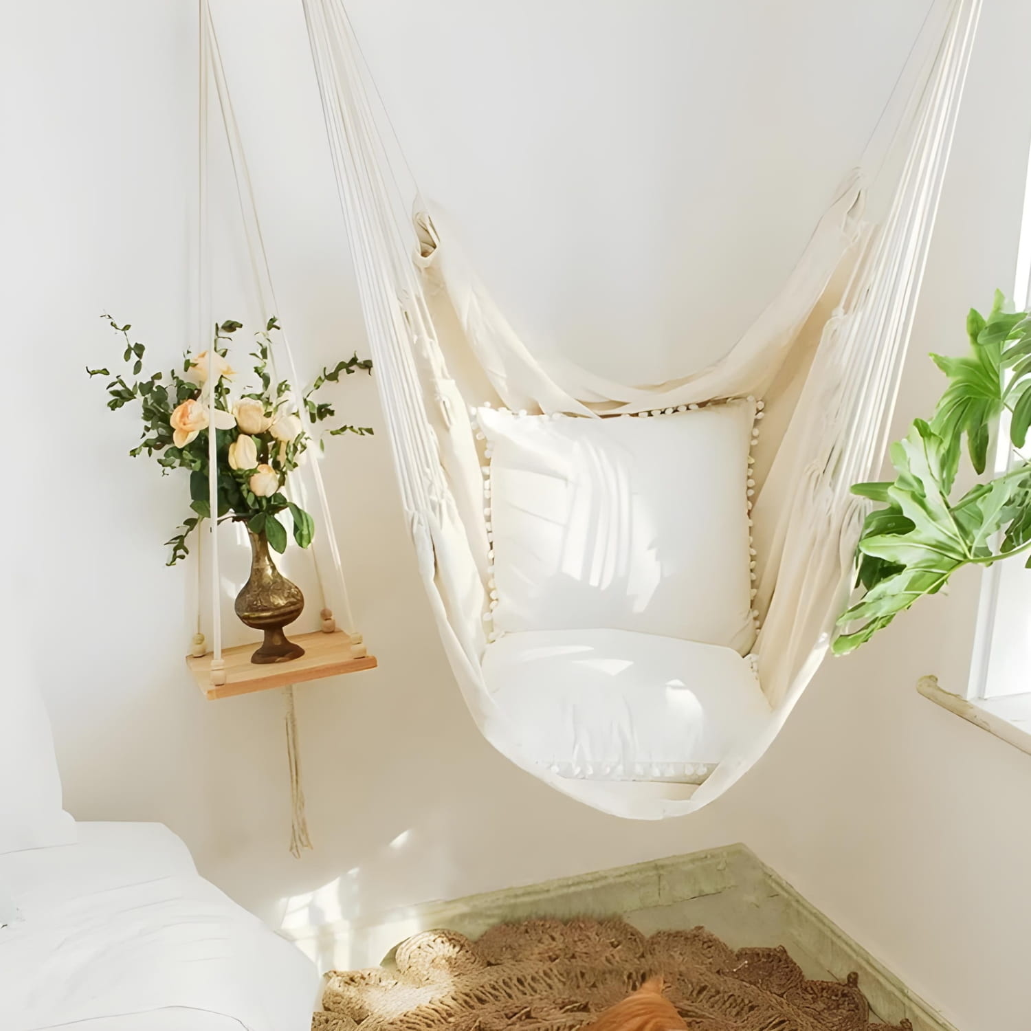 Hangstoel - hangmat - beige - 130x100 cm - inclusief hoes