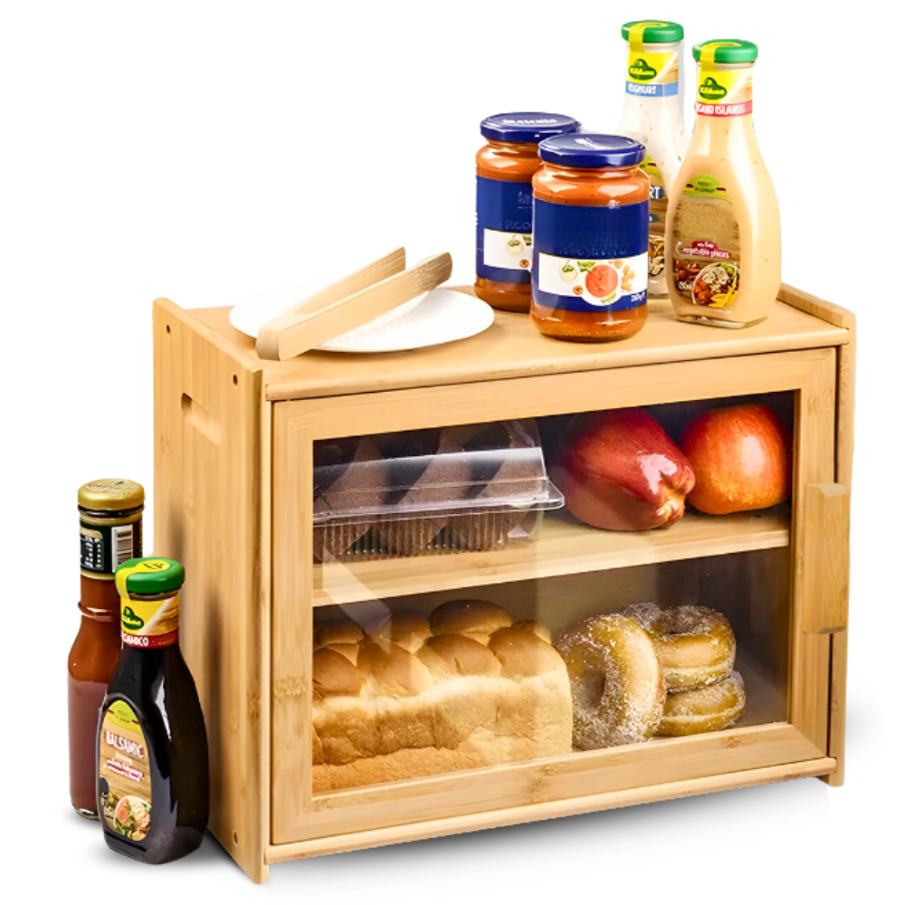 Broodtrommel bamboe - tweelaags - 40x20x31 cm - met snijplank