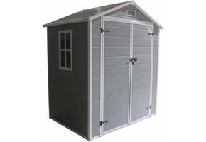 Kunststof tuinhuis - donkergrijs - 181x135x210 cm - dubbele deuren