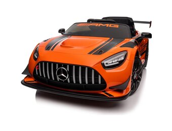 Elektrische kinderauto - oranje - Mercedes AMG GT3 - draaibaar stuur - veiligheidsgordels