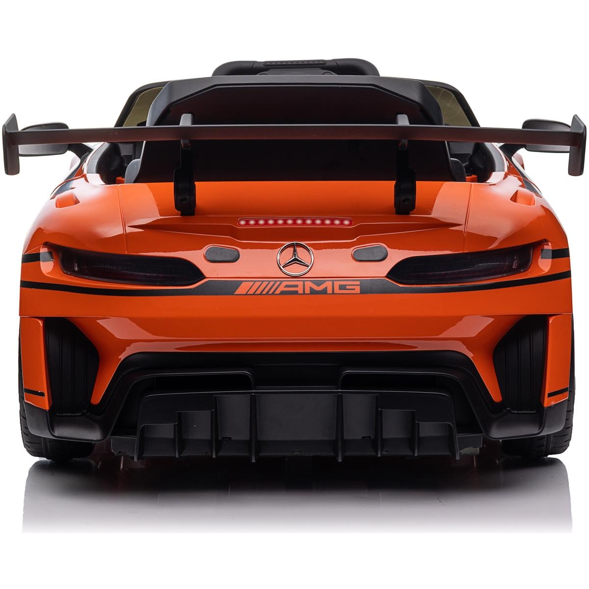 Elektrische kinderauto - oranje - Mercedes AMG GT3 - draaibaar stuur - veiligheidsgordels