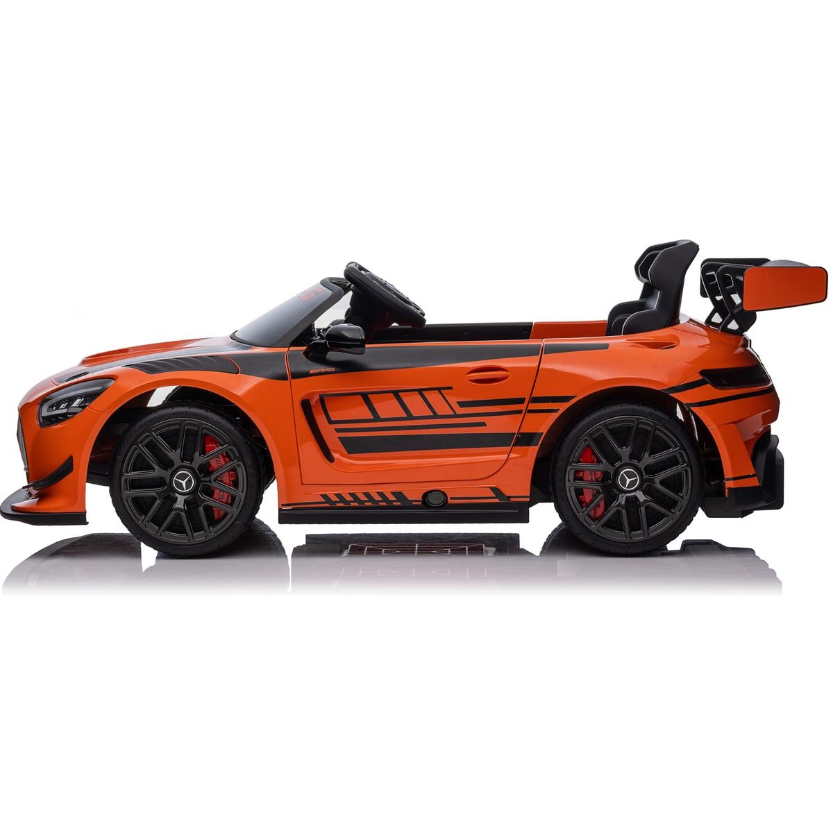 Elektrische kinderauto - oranje - Mercedes AMG GT3 - draaibaar stuur - veiligheidsgordels
