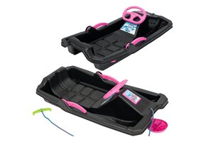 Slee - zwart met roze - 84x43x25 cm - met remmen en stuur