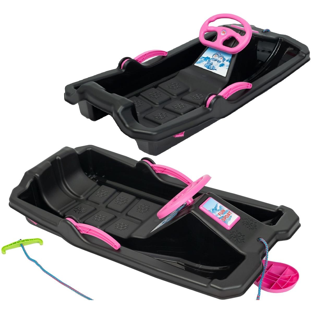 Slee - zwart met roze - 84x43x25 cm - met remmen en stuur