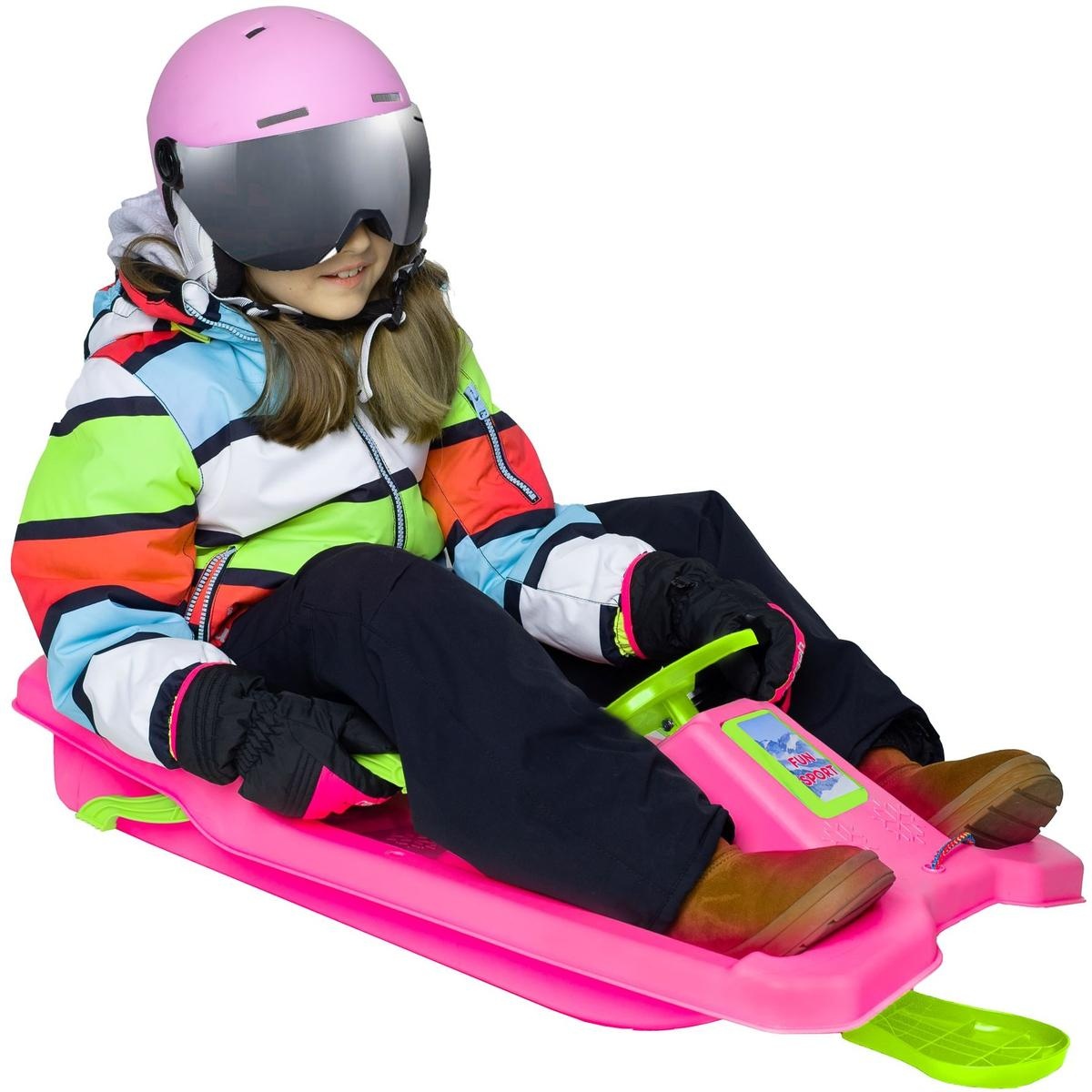 Slee - zwart met roze - 84x43x25 cm - met remmen en stuur