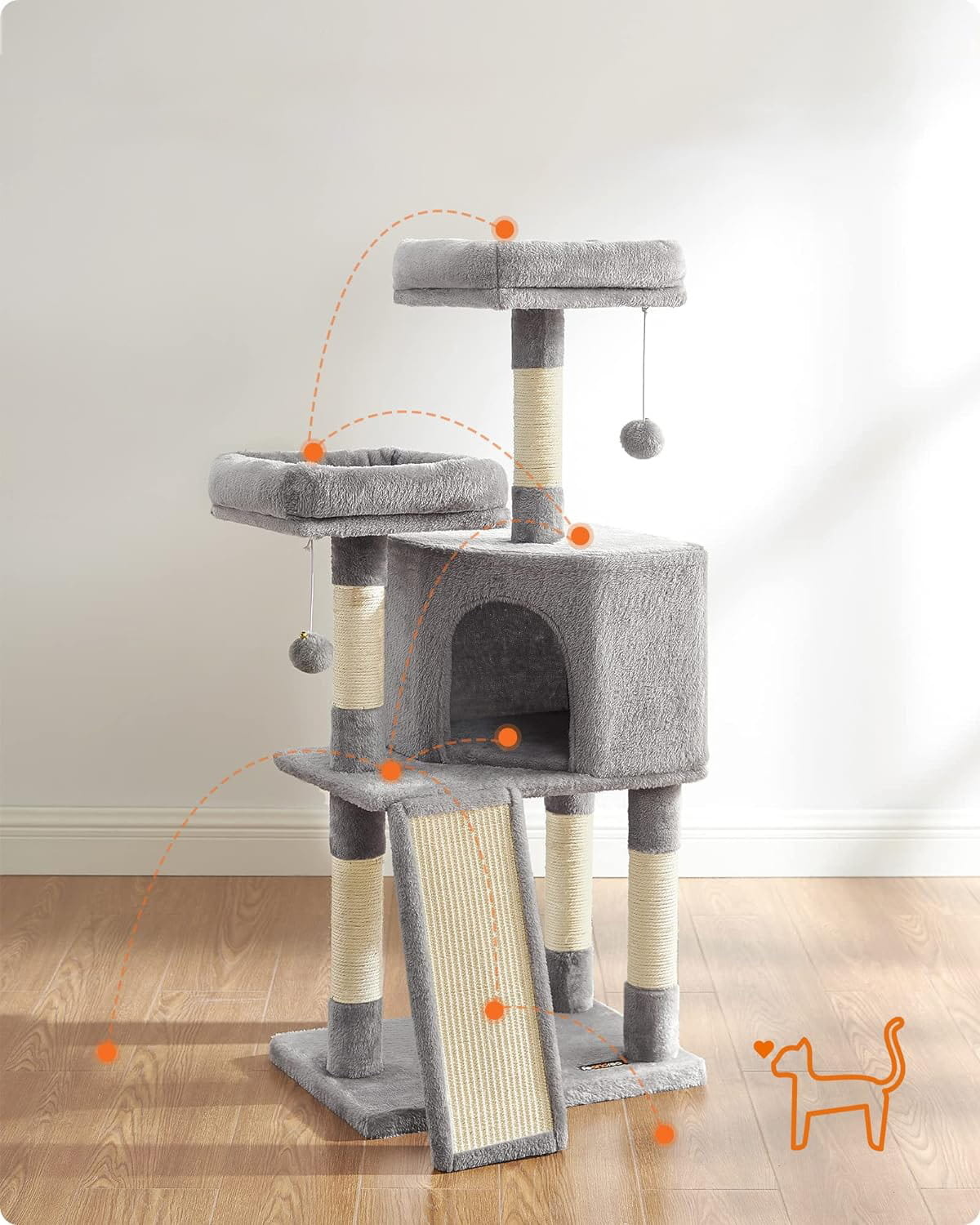 Krabpaal kat - lichtgrijs - 50x35x115 cm - sisaltouw