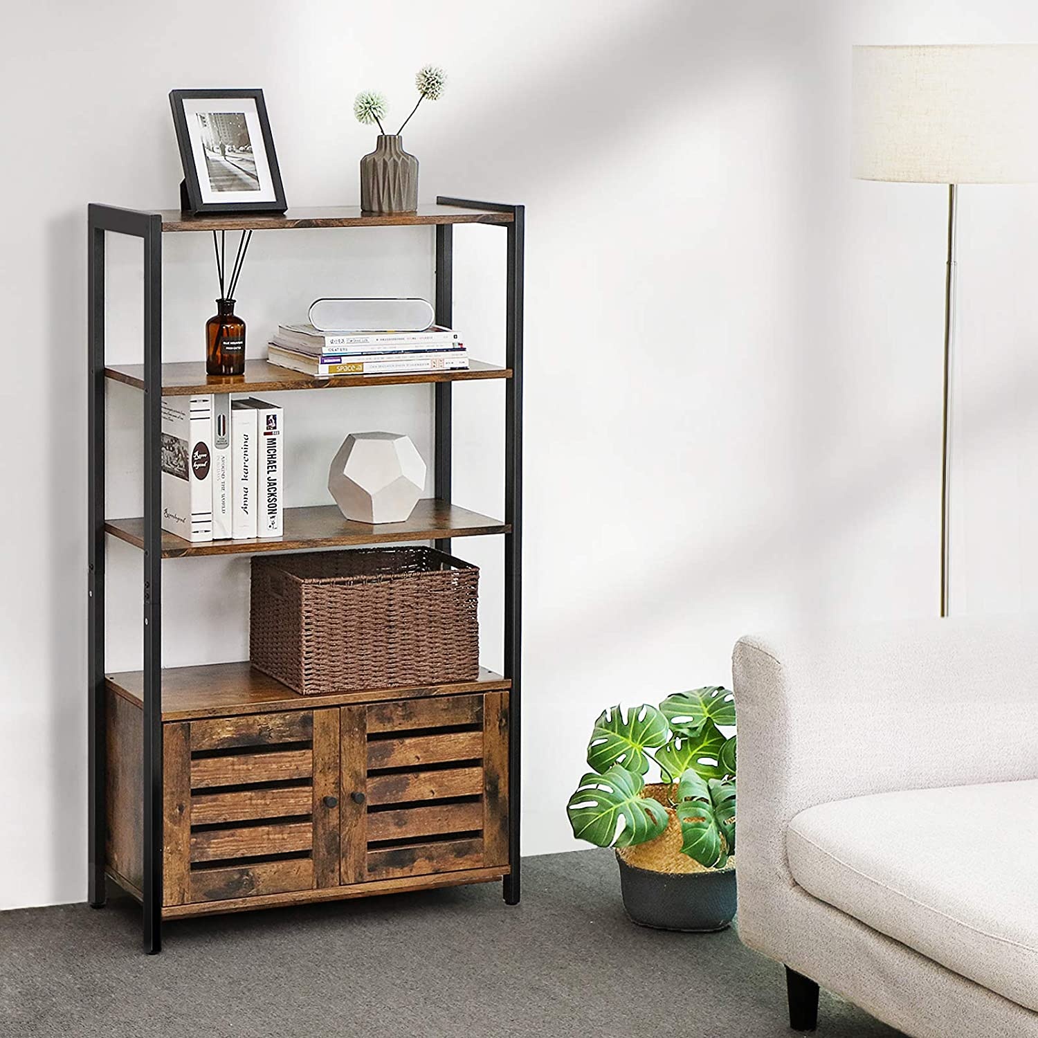 Vitrinekast - rustiek bruin - 70x30x121.5 cm - spaanplaat/metaal