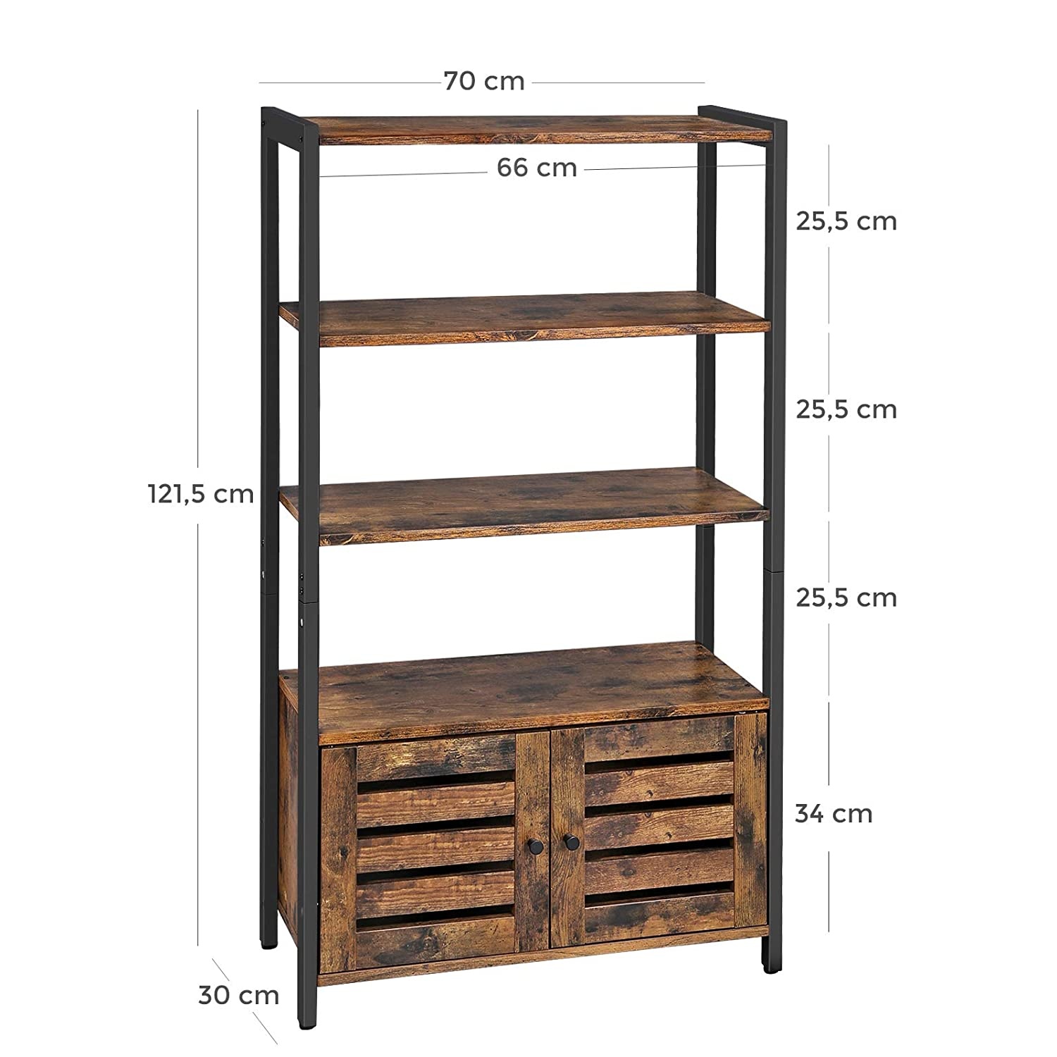 Vitrinekast - rustiek bruin - 70x30x121.5 cm - spaanplaat/metaal