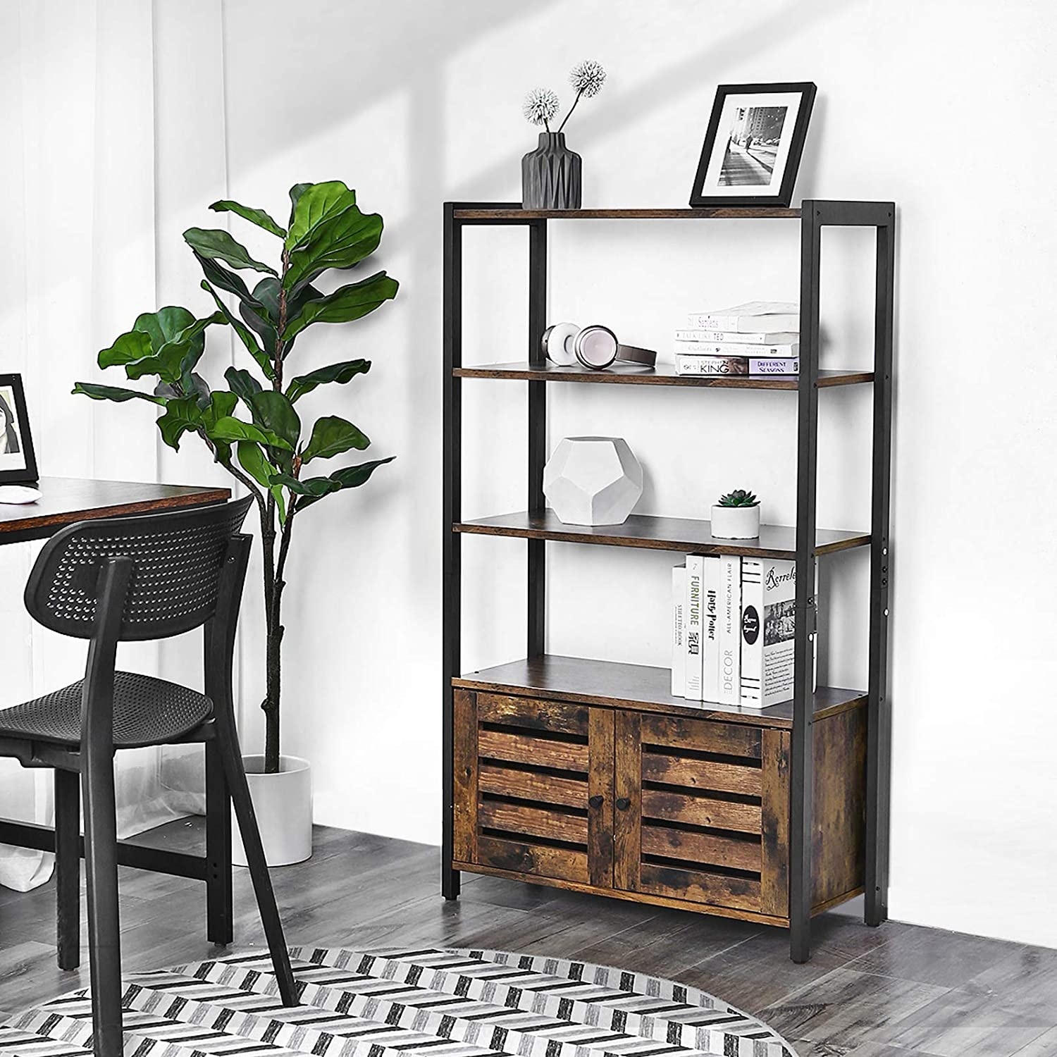 Vitrinekast - rustiek bruin - 70x30x121.5 cm - spaanplaat/metaal