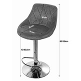 Barkruk met rugleuning - 2 stuks - marineblauw fluweel - verstelbare zithoogte