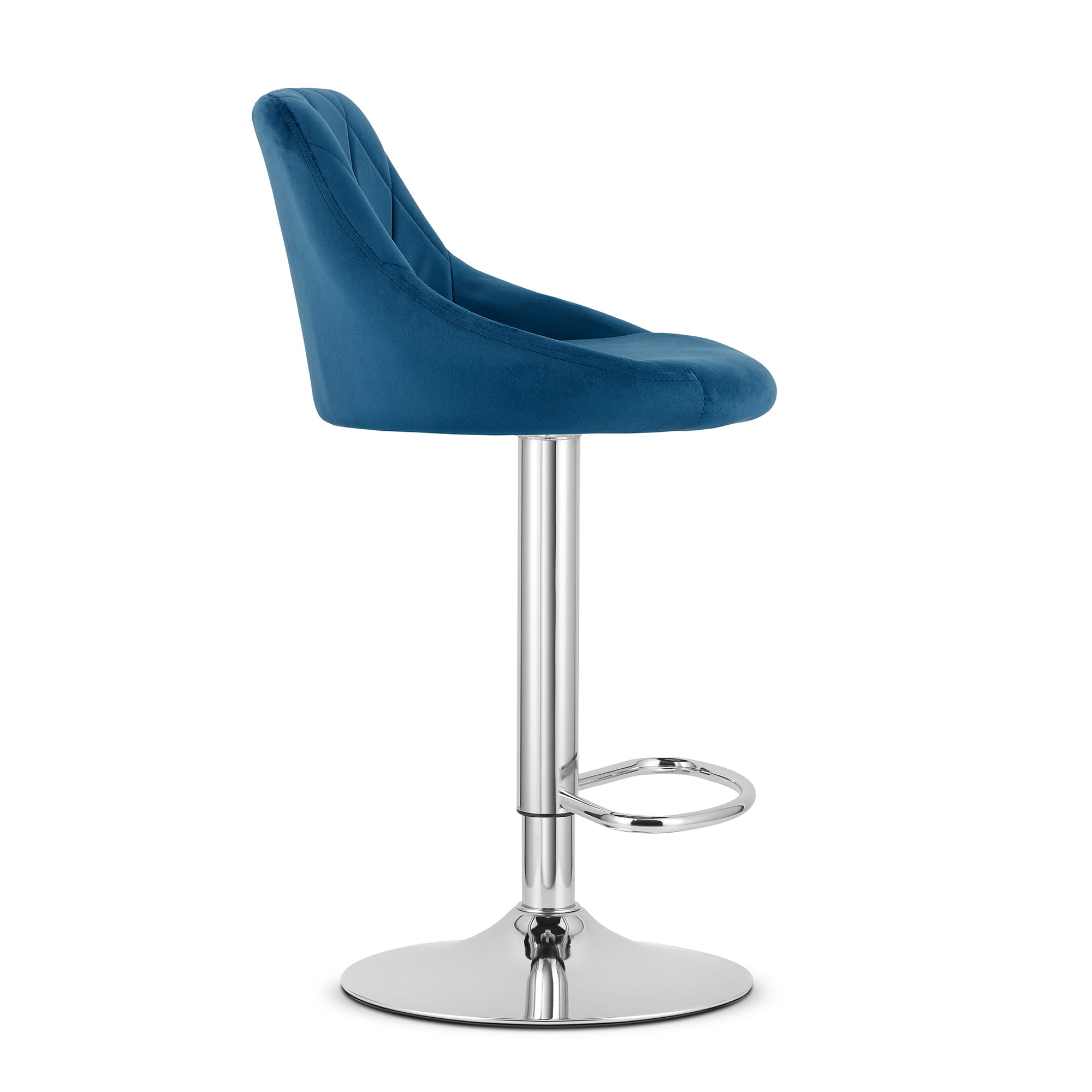 Barkruk met rugleuning - 2 stuks - marineblauw fluweel - verstelbare zithoogte