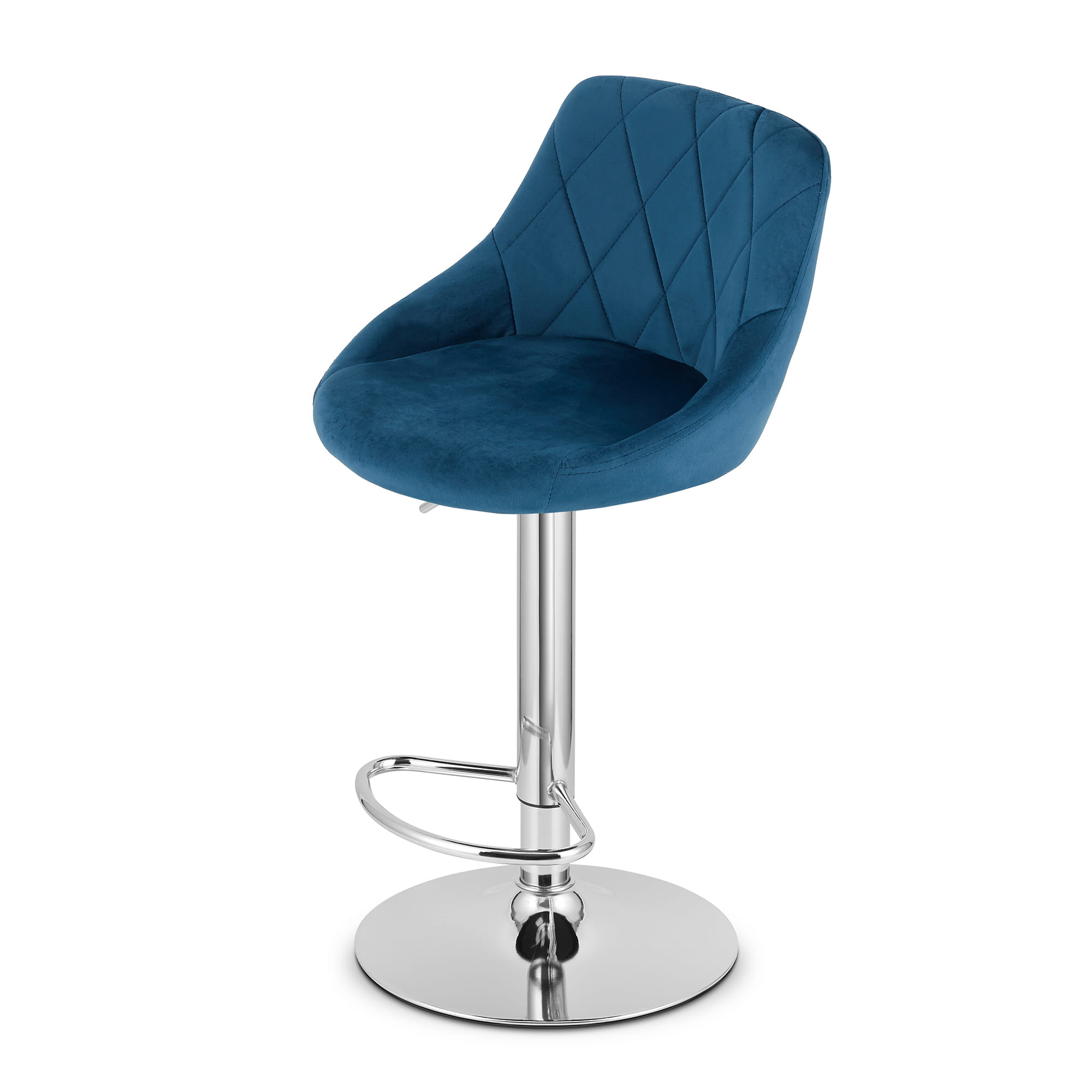 Barkruk met rugleuning - 2 stuks - marineblauw fluweel - verstelbare zithoogte