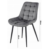 Eetkamerstoel BERA - zilvergrijs - fluwelen zitting - 88x54x60 cm