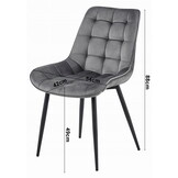 BERA stoel - set van 2 - zilvergrijs - fluwelen zitting - 88x54x60 cm